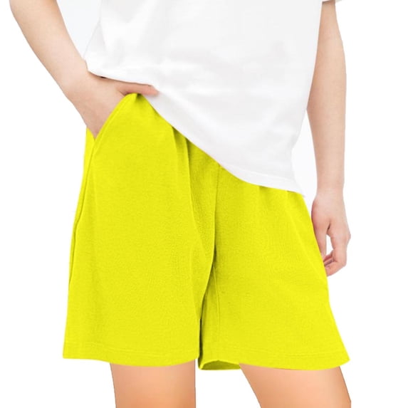 ATOGUTA Athletic Shorts for Girls Summer Jogger Running Kids Athletic Sports Casual Shorts Yellow, Size 5T-13