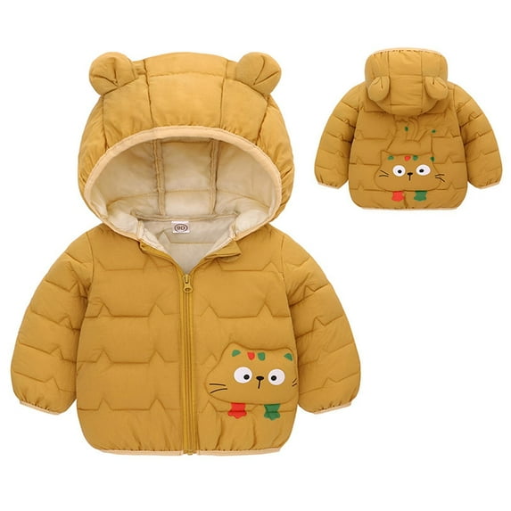 ATOGUTA Baby Boys' Outerwear Jackets & Coats Fleece Down Jacket with Hood Winter Thick Warm Outerwear Yellow, Size 12M-5T