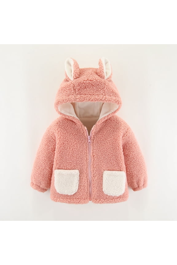 Baby Boys' Outerwear Jackets & Coats Plush Cute Bear Ears Winter Thick Keep Warm Coat Jacket Pink, Size 12M-6