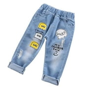 ATOGUTA Baby Boys' Pants Cute Printed Elastic Waist Stretch Denim Pants Loose Kids Clothes, Sizes 2T-8