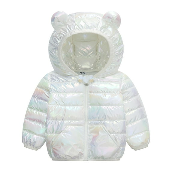 ATOGUTA Baby Coat Fleece Down Jacket with Hood Winter Thick Warm Outerwear White, Size 12M-5T