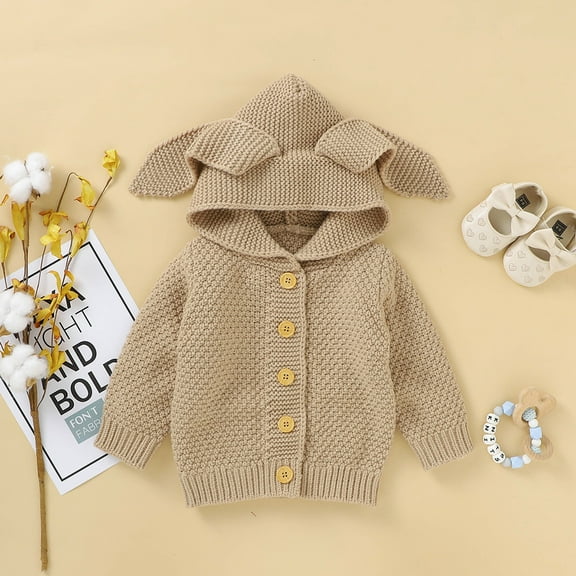 ATOGUTA Baby Coats Warm Coat Knit Outwear Hooded Sweater Khaki, Size 0-24M