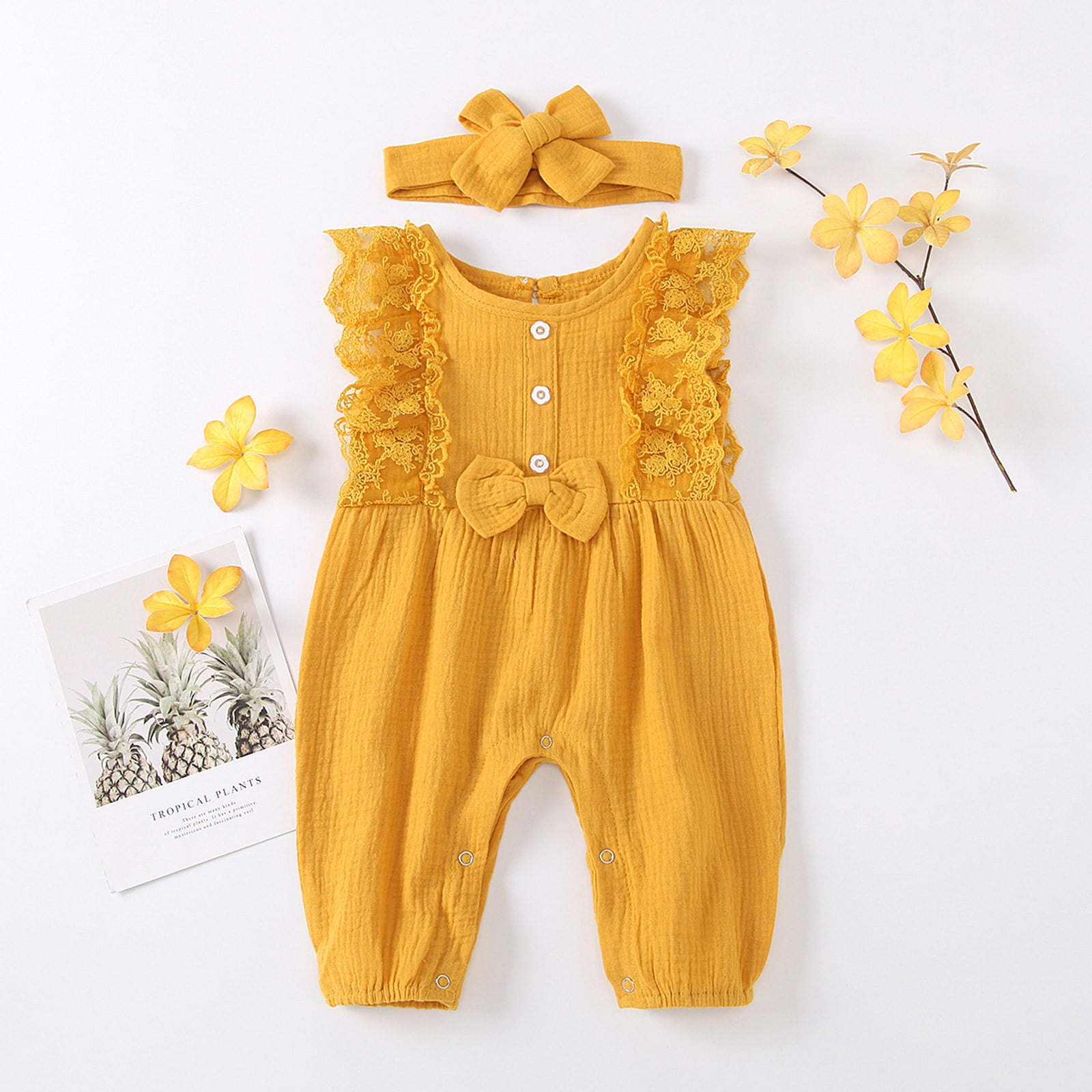 ATOGUTA Baby Girls' Bodysuits Flutter Sleeve Lace Bow Jumpsuit Clothes