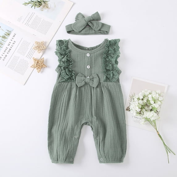 ATOGUTA Baby Girls' Bodysuits Flutter Sleeve Lace Bow Jumpsuit Clothes