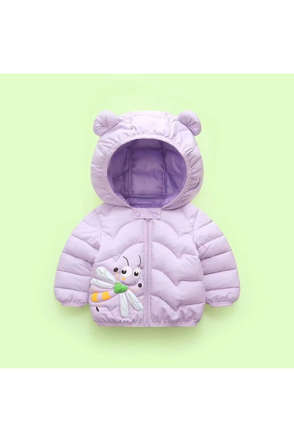 Baby Girls' Outerwear Jackets & Coats Cute Dragonflies Pattern Windproof Down Clothes Jacket Hooded Coat Purple, Size 12M-5T