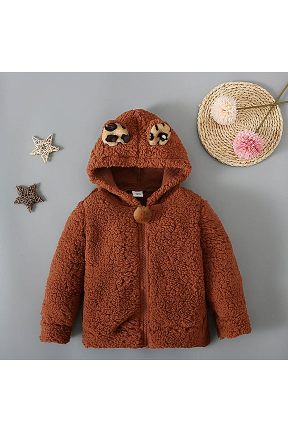 Baby Girls' Outerwear Jackets & Coats Fleece Zip Up Hoodie Bear Ears Fuzzy Jacket Hooded Teddy Coat Winter Shacket Warm Outwear Cardigan Brown, Size 1T-4T