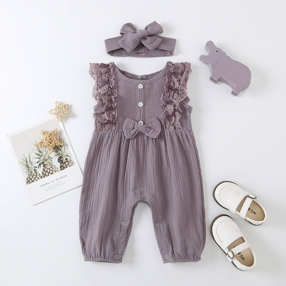 ATOGUTA Baby Girls Summer Clothes Flutter Sleeve Lace Bow Jumpsuit Clothes