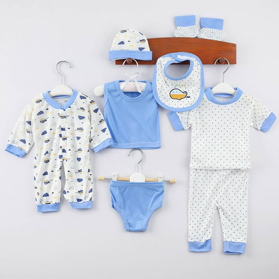 ATOGUTA Baby Layette Set for Boys Girls 8 Piece Layette Set Newborn Baby Boy Clothes Size 0-3M, Blue