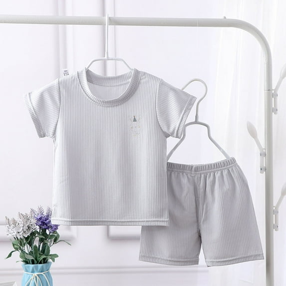 ATOGUTA Baby Outfits for Girls Soft Short Sleeve T-Shirt Shorts 2-Piece Set Gray, Size 4M-3T