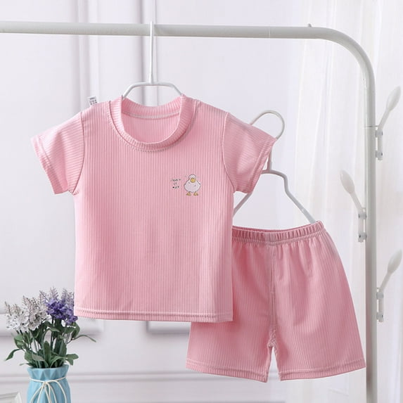 ATOGUTA Baby Outfits for Girls Soft Short Sleeve T-Shirt Shorts 2 Piece Set Pink, Size 4M-3T