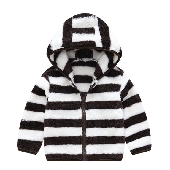 ATOGUTA Baby Toddler Boy Girl Winter Warm Jacket Zipper Striped Thick Hooded Coat Fleece Lined Warm Outwear Coffee, Size 2T-7