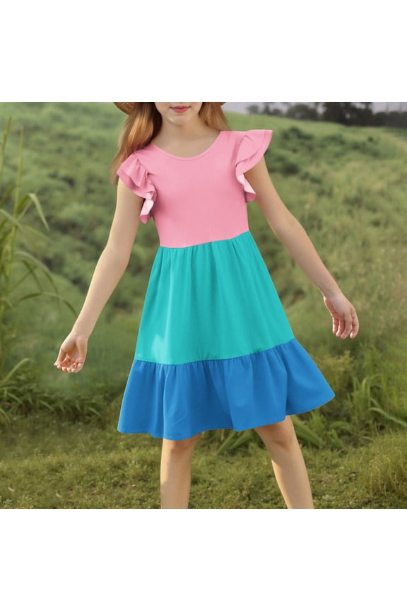 Back To School Dresses for Girls Summer Ruffle Sleeve A Line Casual Party Dresses for Kids Size 5T-14, Mint Green