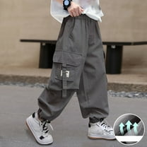 ATOGUTA Baggy Cargo Pants Boys Elastic High Waist Jogger Streetwear Kids Pants Casual Loose Trousers Gray, Size 6-16 Years