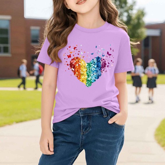 ATOGUTA Baggy Shirts Girls Cute Summer T-Shirt Graphic Short Sleeve Tees Tops School-Day Clothes Size 3T-10, Purple