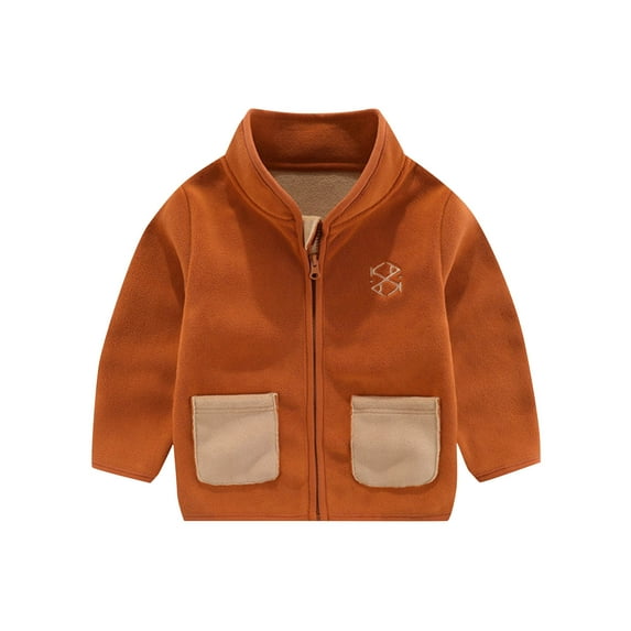 ATOGUTA Basic Zip Up Jacket Boys Zip Up Fleece Jacket with Pockets Warm Outwear Boys Girls Stand-Up Collar Cute Tops Size 1T-10, Orange