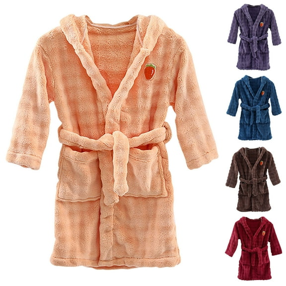 ATOGUTA Bath Robe Girl's Boys Fleece Robe Soft Hooded Bathrobe Pajamas Sleepwear Size 3T-12, Orange