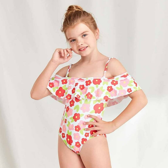 ATOGUTA Bathing Suits for Girls Off the Shoulder Surfing One-piece Swimsuit Bathing Suit Swimming Suit Pink, Sizes 8-14