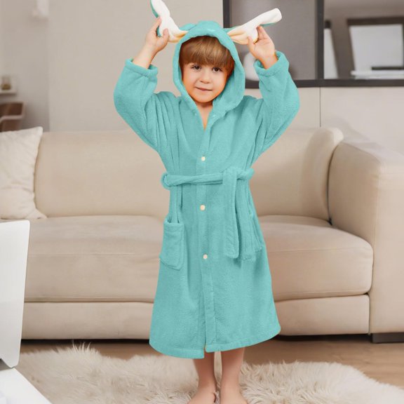 ATOGUTA Bathrobes for Boys Kids Girls Fleece Robe Hooded Soft Warm Bathrobes Pajamas Sleepwear for Children Size 3T-8, Green