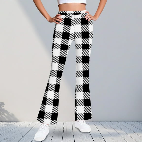 ATOGUTA Bell Bottom Leggings For Girls High Waisted Casual Kids Plaid Warm Fleece Flare Leggings Size 5T-16, Black