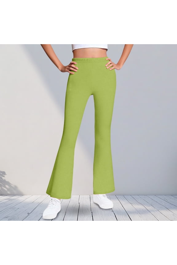 Bell Bottom Pants For Girls High Waisted Casual Kids Warm Fleece Flare Leggings Size 5T-16, Green