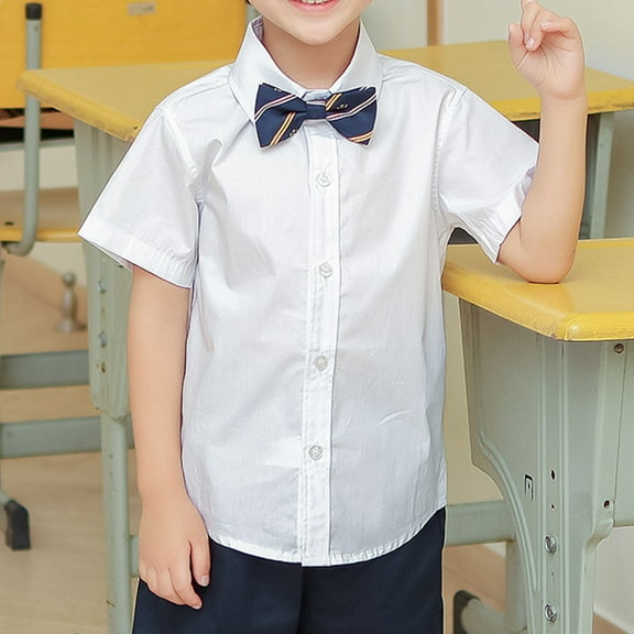 ATOGUTA Big Boys Shirts Collared Uniform Boys Dress Shirt Button Up Shirt Boys White, 2-15 Years