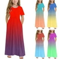 thumbnail image 1 of ATOGUTA Big Girl Dresses Short Sleeve Stretchy A-Line Sundress Casual Gradient Long Dresses Blue, Size 4-14 Years, 1 of 6