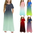 thumbnail image 1 of ATOGUTA Big Girl Dresses Short Sleeve Stretchy A-Line Sundress Casual Gradient Long Dresses Pink, Size 4-14 Years, 1 of 6