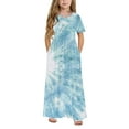 thumbnail image 1 of ATOGUTA Big Girls Dresses Short Sleeve Floral Print Loose Casual Long Maxi Dress with Pockets Blue, Size 4-14 Years, 1 of 5