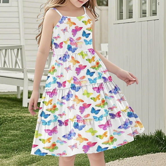 ATOGUTA Big Girls Dresses Sleeveless Cami Dress Kids Casual Crewneck Loose Beach Dresses Size 4T-14, Multicolor
