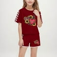 thumbnail image 1 of ATOGUTA Big Girls Outfits Short Sleeve Heart Print Tops Summer Shorts Set Wine, Size 5-14 Years, 1 of 6