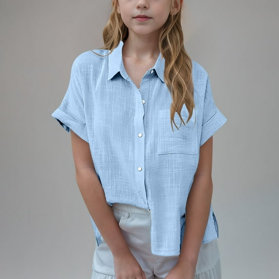 ATOGUTA Birthday Girl Shirt 3T-14 Button Down Shirt Casual Cute Summer Blouse Tops Light Blue