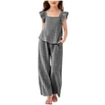 thumbnail image 1 of ATOGUTA Boho Outfits for Girls Sleeveless Ruffle Tank Tops and Wide Leg Pants Set 2 Piece Clothing Set Size 3T-14, Black, 1 of 8