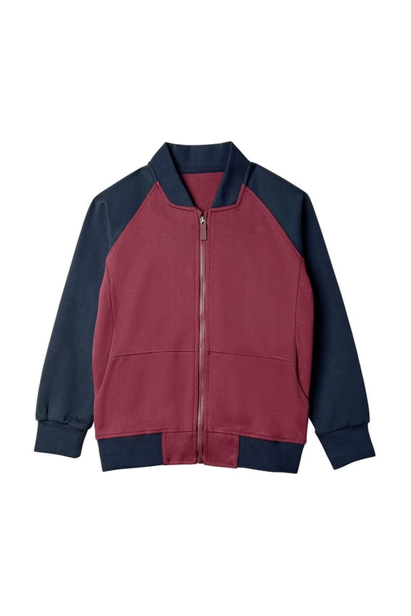 Bomber Jacket Girls Color Block Baseball Jacket Long Sleeve Zipper School Jacket Outerwear Size 7-16, Wine