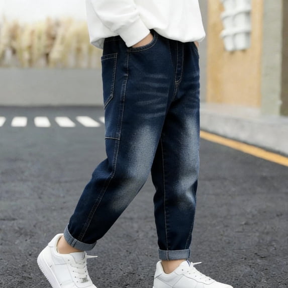 ATOGUTA Boot Cut Jeans for Boys Elastic Waist Jeans Stretch Fashion Denim Pants Size 1T-8, Blue