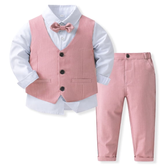 ATOGUTA Boy Formal Suits Boy Wedding Outfit Vest Pants Dress Shirt Kids Dress School Clothes Size 0-8, Pink