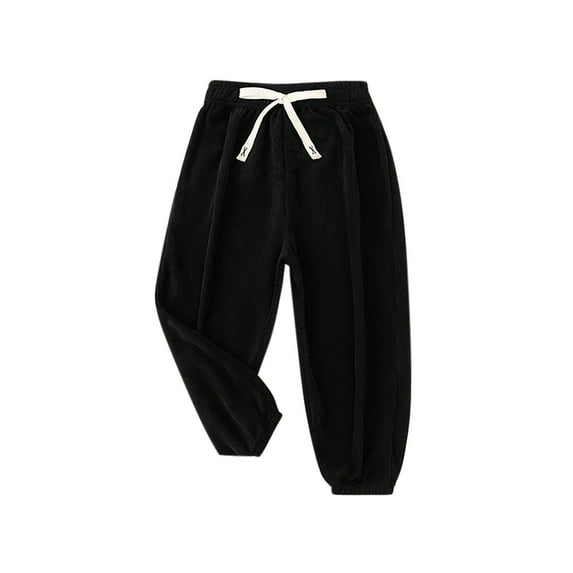 ATOGUTA Boy Girl Pants Elastic Waist Baggy Joggers Fall School Uniform Hiking Pants Black, Size 3T-9