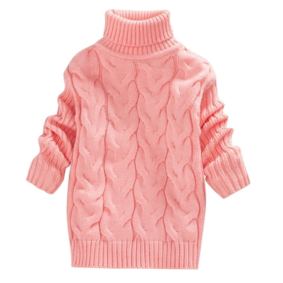 ATOGUTA Boy Girl Sweater Kids Turtleneck Cable Knit Sweater Unisex Long Sleeve Solid Color Pullover Pink, Size 3T-8