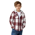 thumbnail image 1 of ATOGUTA Boy Hooded Jacket Kids Warm Hooded Fall Winter Plaid Jacket With Pockets Size 3T-13, Red, 1 of 6