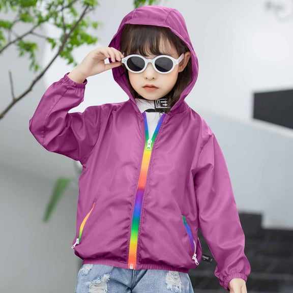 ATOGUTA Boy Jackets Kids Lightweight Hooded Windbreakers,Outdoor Hiking Coat Purple, 6-13 Years