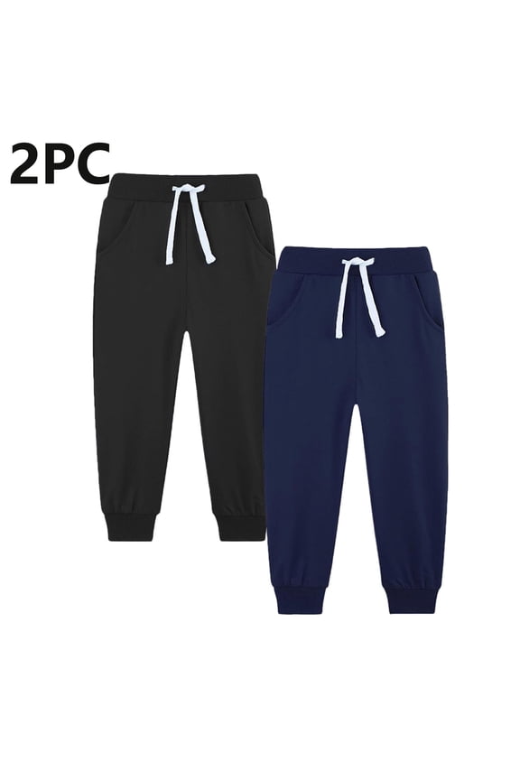 Boy Pants Size 5T-14 Elastic Waist Athletic Joggers for Running Sports Outdoor School Uniform 2 Pack Navy