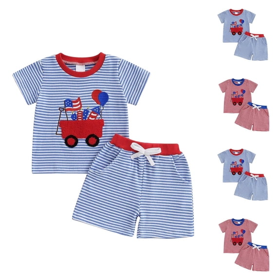 ATOGUTA Boy Sets 2 Piece Short Sleeve Tee Shirt and Kids Athletic Shorts Activewear Set Blue, Size 0-3T