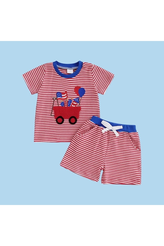 Boy Sets 2 Piece Short Sleeve Tee Shirt and Kids Athletic Shorts Activewear Set Red, Size 0-3T
