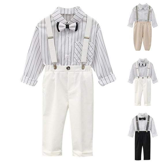 ATOGUTA Boy Suspenders Outfit Boys Suit Set Boy Dresswear Outfit Kids Suits Boy Wedding Dress Size 1T-12, White