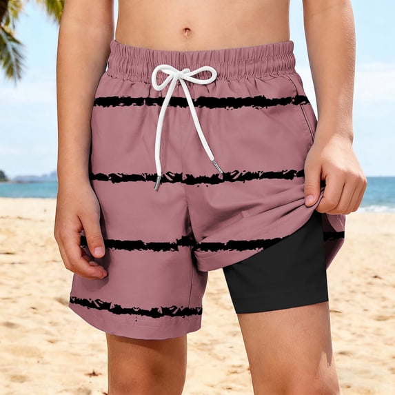ATOGUTA Boy Swim Shorts with Liner Bathing Suits Summer Quick Dry Swimwear Swim Trunks Size 5T-14, Red