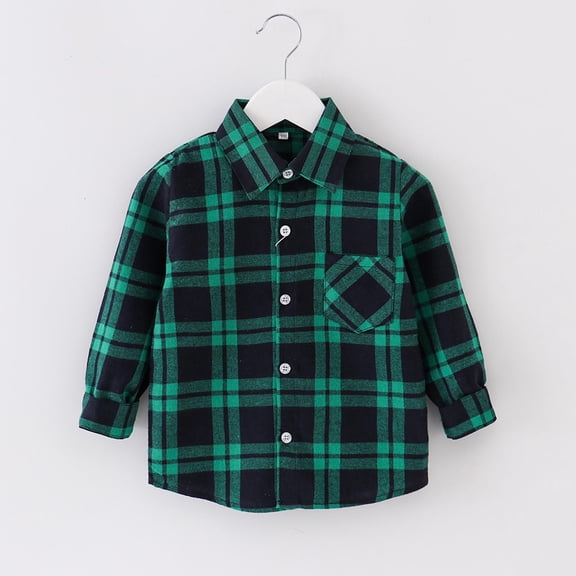 ATOGUTA Boy Winter Coat Flannel Plaid Shirts Kids Cotton Long Sleeve Button Down Shirt Green, Size 1T-10