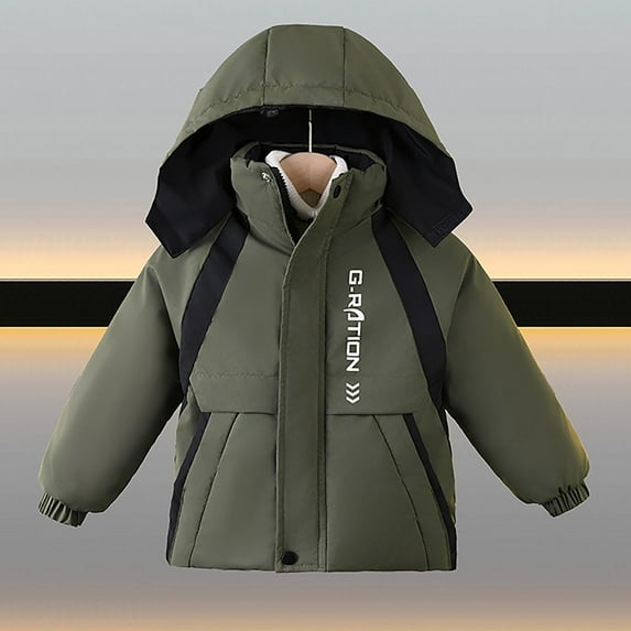 ATOGUTA Boy Winter Coat Long Sleeve Hooded Parka Lightweight Warm Puffer Outwear with Pocket Size 3T-8, Green