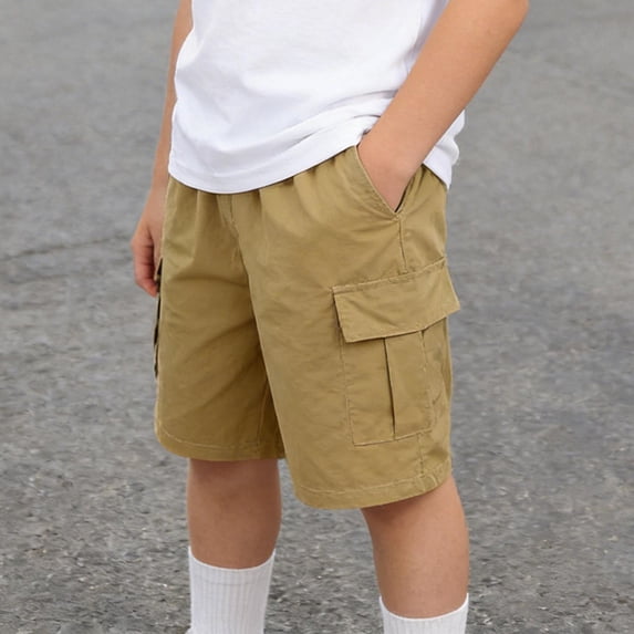 ATOGUTA Boy Workout Shorts Size 4T-15 Kids Athletic Basketball Shorts Casual Elastic Waist Summer Clothes with Pockets Khaki