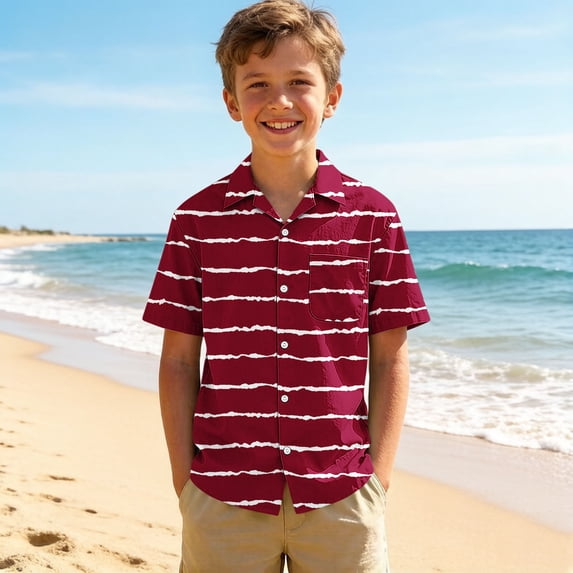 ATOGUTA Boy's Dress Shirts Kids Summer School Uniform Button Down Shirt Wine, Size 3T-15