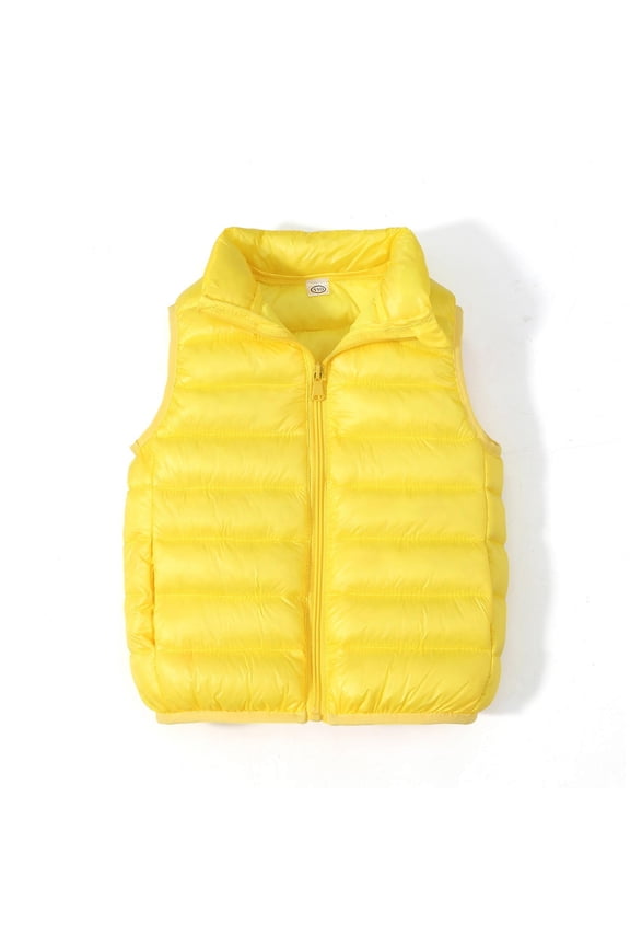 Boy's Hooded Winter Coat Puffer Vest Lightweight Waterproof Sleeveless Zip Up Outwear for Boys Girls Yellow, Size 2T-9
