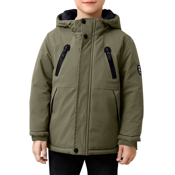 ATOGUTA Boy's Puffer Jacket Lightweight Fleece Jacket Warm Hooded Winter Coat Quilted Outerwear Jacket Size 3T-13, Army Green